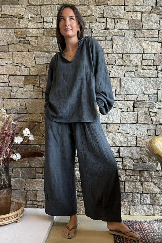 Santos Cushion Cotton Heathcliff Blouse Charcoal